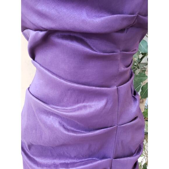 Blondie Cocktail Dress Womens Size 7 Purple Satin Beaded One Shoulder Back Zip - Picture 8 of 11